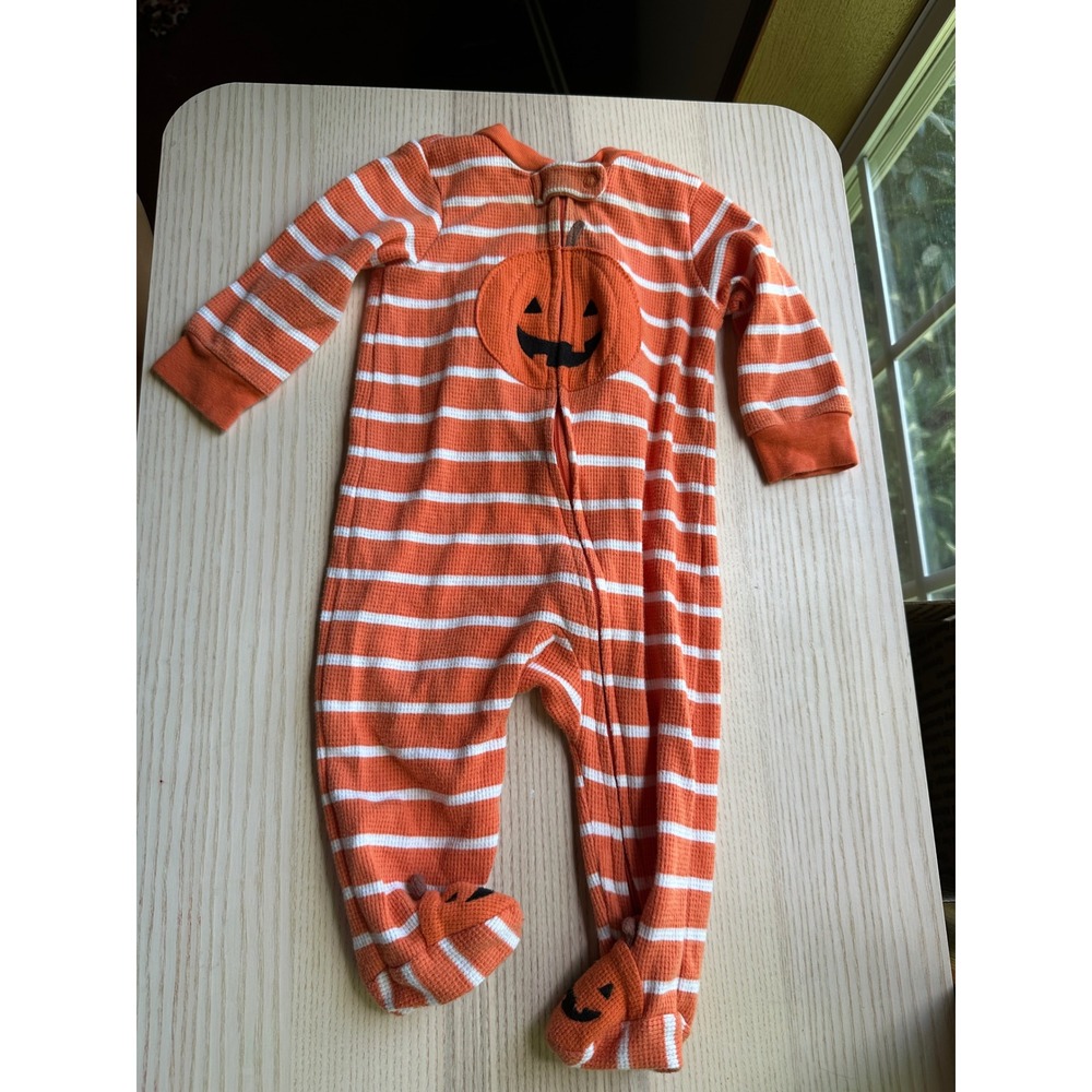 Carters Just One You Orange Striped Pumpkin Halloween Footed Sleeper 6M